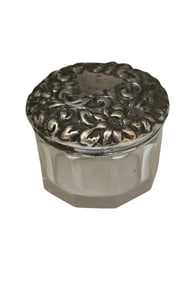 ANTIQUE MINI STERLING REPOSE AND CUT-GLASS POWDER JAR