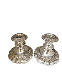 VINTAGE ELABORATE GRAPE LEAF DESIGN SILVER PLATE CANDLE STICKS