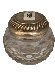 VINTAGE WATEFORD SILVER PLATE AND FANCY GLASS POWDER JAR