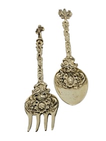 VINTAGE STAMPED ITALY ELABORATE SILVER PLATED FORK/SPOON SET