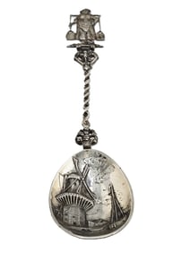 ANTIQUE 800 SILVER OR HIGHER ELABORATE DUTCH DESIGN SERVING SPOON