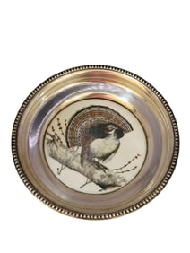 VINTAGE STERLING FRANK M WHITING RUFFLED GROUSSE PORCELAIN COASTER