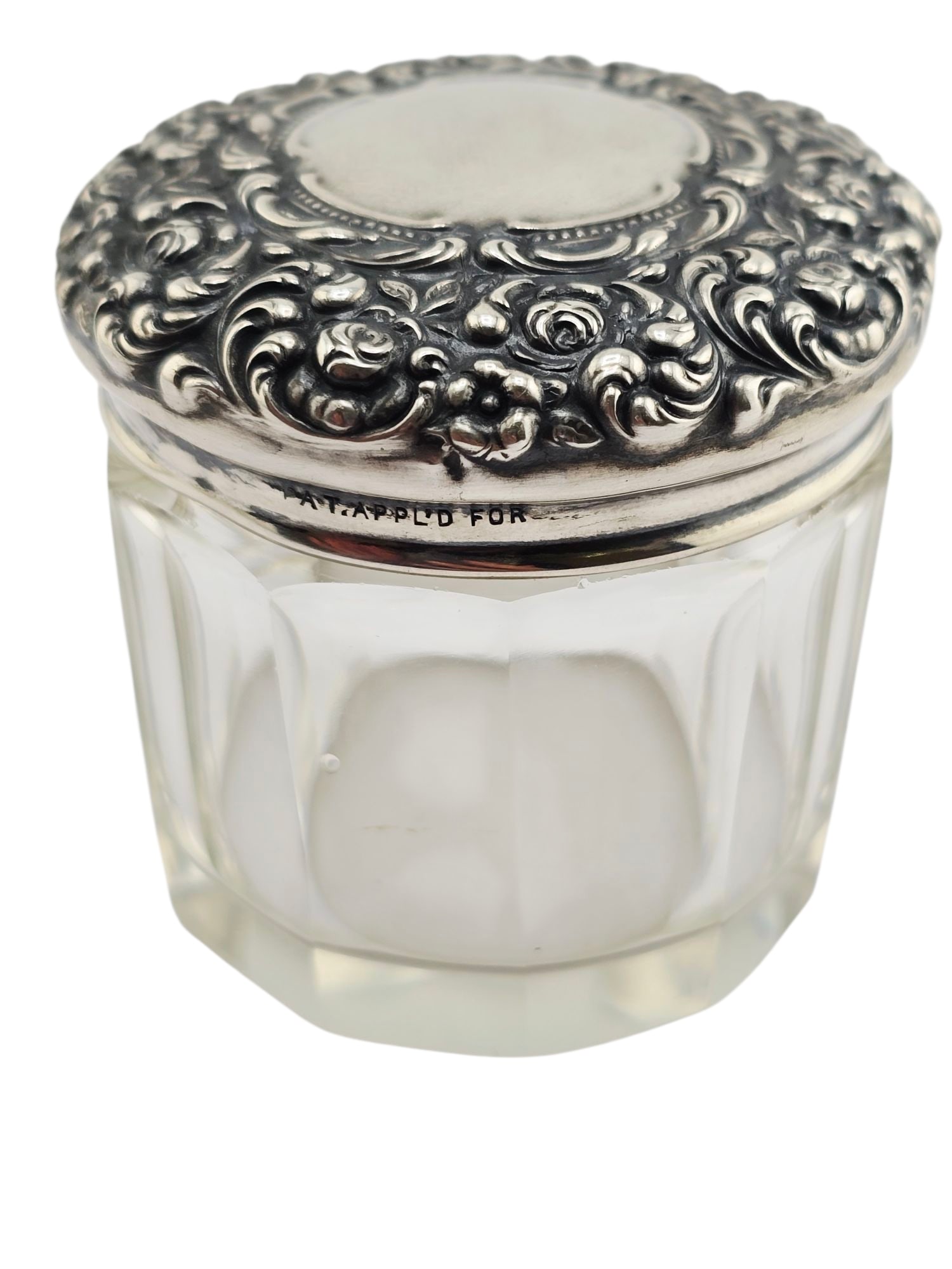 ANTIQUE TINY FANCY STERLING REPOUSSE POWDER JAR (1 of 4)