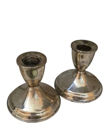 VINTAGE PAIR OF STERLING WEIGHTED CANDLESTICKS BY DUCHIN