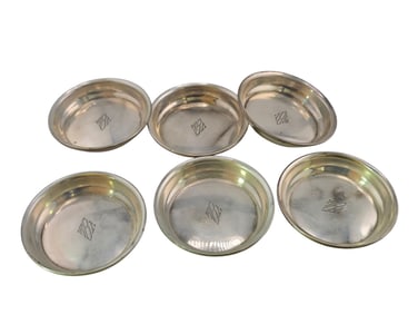 VINTAGE SET OF 6 INITIALED SMALL STERLING COASTERS