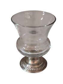 VINTAGE STERLING AND GLASS TOOTHPICK HOLDER.