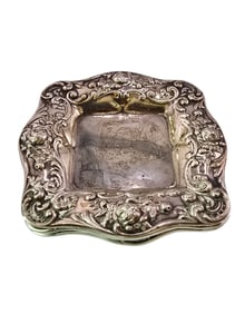 SET OF 4 ANTIQUE REPOUSSE DECORATIVE SMALL DISHES MARKED STERLING A3180 HALLMARKED