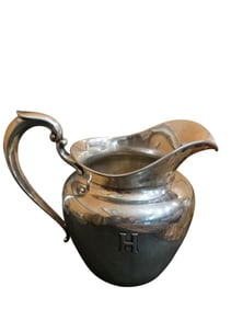 VINTAGE ART NOUVEAU STERLING WATER PITCHER WITH INITIAL H MARKED WITH A "W" IN WREATH & 93 STERLING
