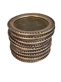 VINTAGE SET OF 10 ETCHED GLASS AND STERLING COASTERS MARKED WITH STERLING