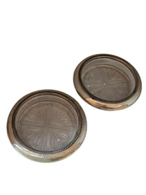 VINTAGE PAIR OF GLASS AND STERLING COASTER