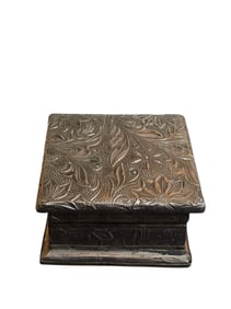 ANTIQUE LOW GRADE SILVER EMBOSSED COVERED WOOD BOX