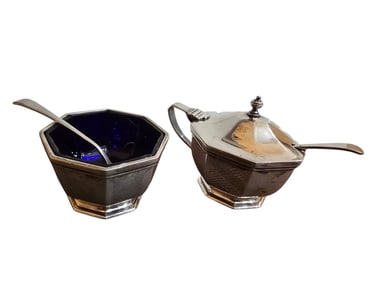 ANTIQUE EARLY 1900'S T&CO TIFFANY MADE IN ENGLAND HALLMARKED STERLING & COBALT BLUE GLASS LINED