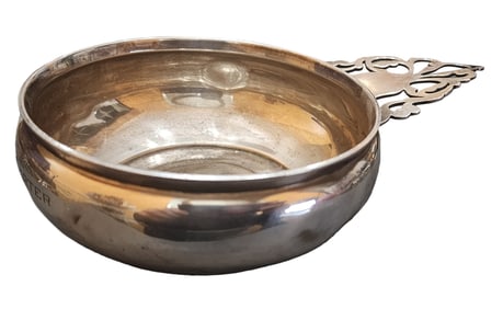 VINTAGE SIGNED REPRODUCTION PORRIDGE BOWL MARKED STERLING ENGRAVED