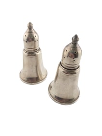 PAIR OF VINTAGE STERLING WEIGHTED GLASS LINED ST AND PEPPER SIGNED