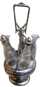 ANTIQUE VICTORIAN ORNATE 5 BOTTLE CASTOR CRUET SET SILVER PLATE