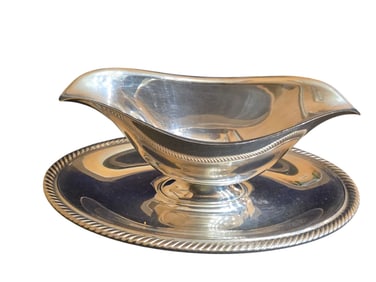 VINTAGE HEAVY SILVER PLATE GRAVY BOAT