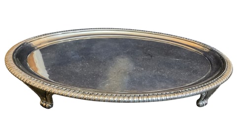 VINTAGE HEAVY SILVER PLATE FOOTED TRAY