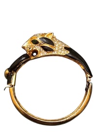 VINTAGE 80S ENAMEL RHINESTONE LION BANGLE BRACELET