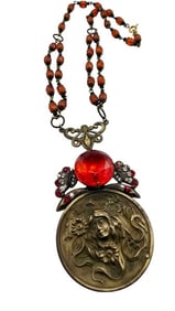 BEAUTIFUL REWORKED CZECH STYLE LADY PENDANT NECKLACE