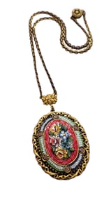 BEAUTIFUL MOSAIC AND BRASS DECO PENDANT NECKLACE