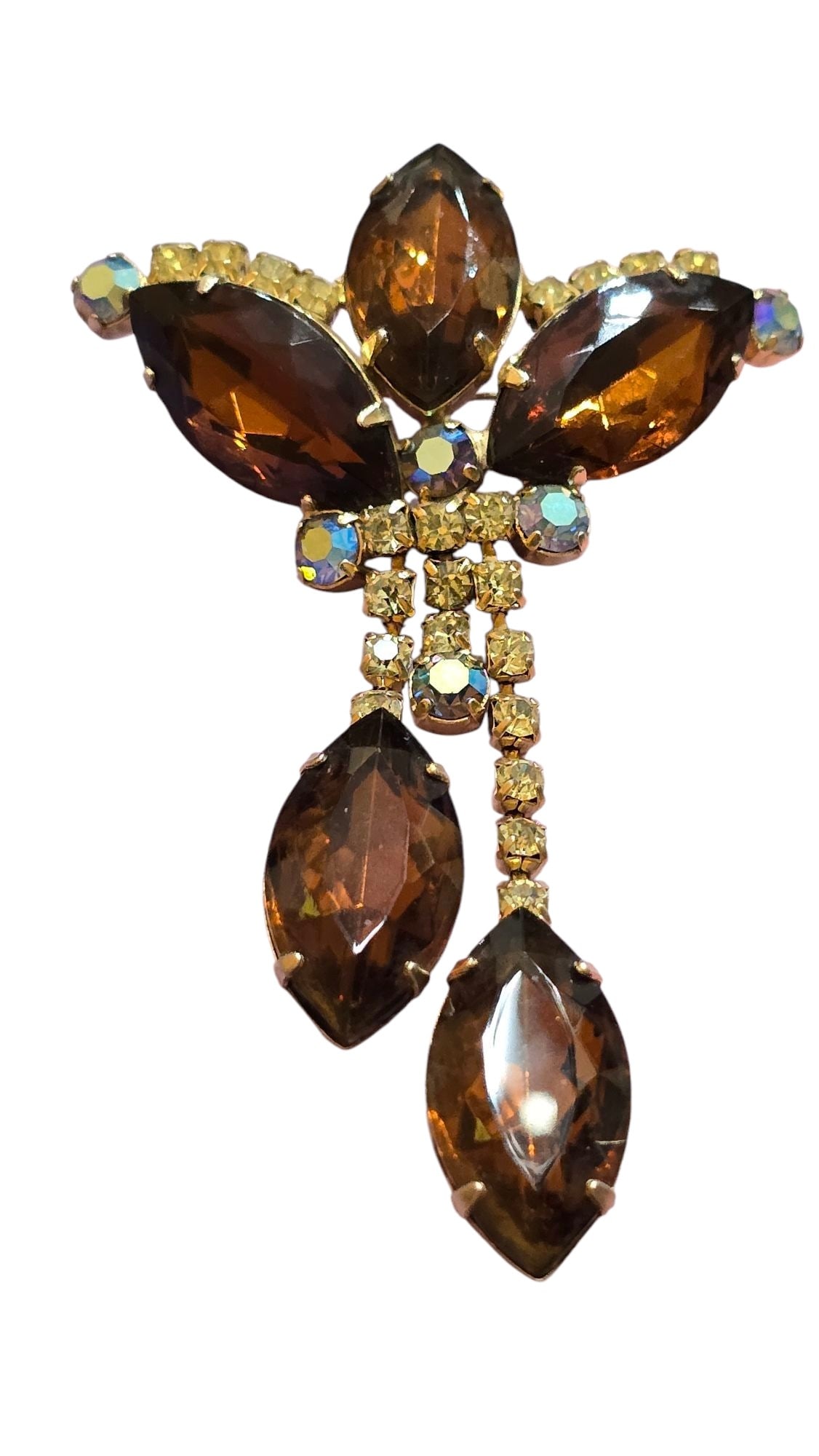 UNSIGNED BEAUTIFUL RHINESTONE DANGLE BROOCH (1 of 3)