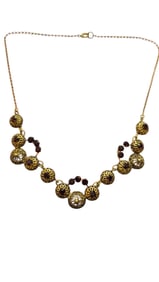 BEAUTIFUL AUSTRIA BRASS AND RED GLASS DAINTY OLDER NECKLACE