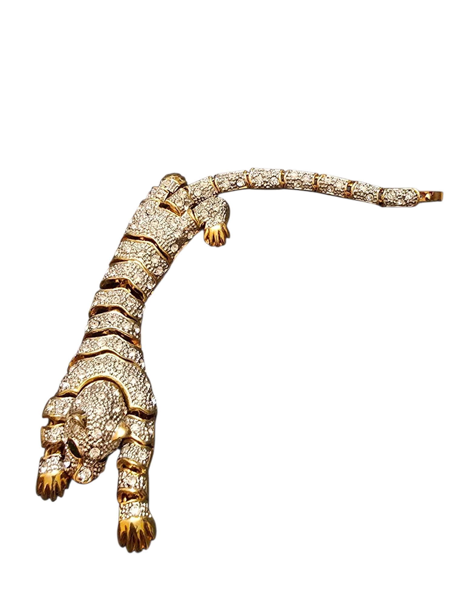 VINTAGE RARE 80S RHINESTONE ARTICULATING LION/TIGER BRACELET (1 of 6)