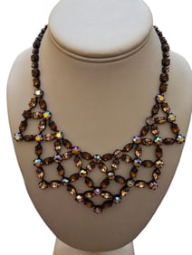 VINTAGE UNSIGNED REGENCY BIB RHINESTONE NECKLACE
