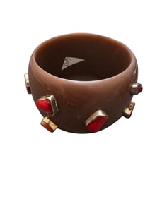 VINTAGE UNIQUE PLASTIC AND SILVER AND CORAL BANGLE BRACELET