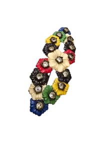 ANTIQUE EARLY CELLULOID FLOWERS ON BRASS BACKED BROOCH
