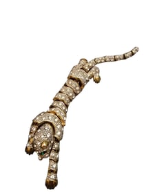 VINTAGE 80S RHINESTONE ARTICULATING SHOULDER LION/TIGER BROOCH