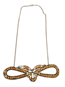 ANTIQUE METAL CHAIN AND RHINESTONE BOW APPLIQUE TURNED NECKLACE