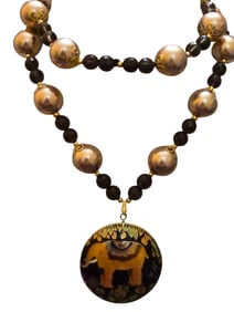 VINTAGE CRYSTAL AND METAL BEADED NECKLACE WITH CLOISONNE PENDANT
