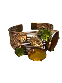 VINTAGE 80S WIRE & FACETED FAUX CRYSTAL ADJUSTABLE CUFF BRACELET
