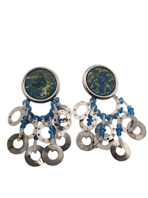 VINTAGE 80S RESIN & GLASS DANGLE CLIP EARRINGS