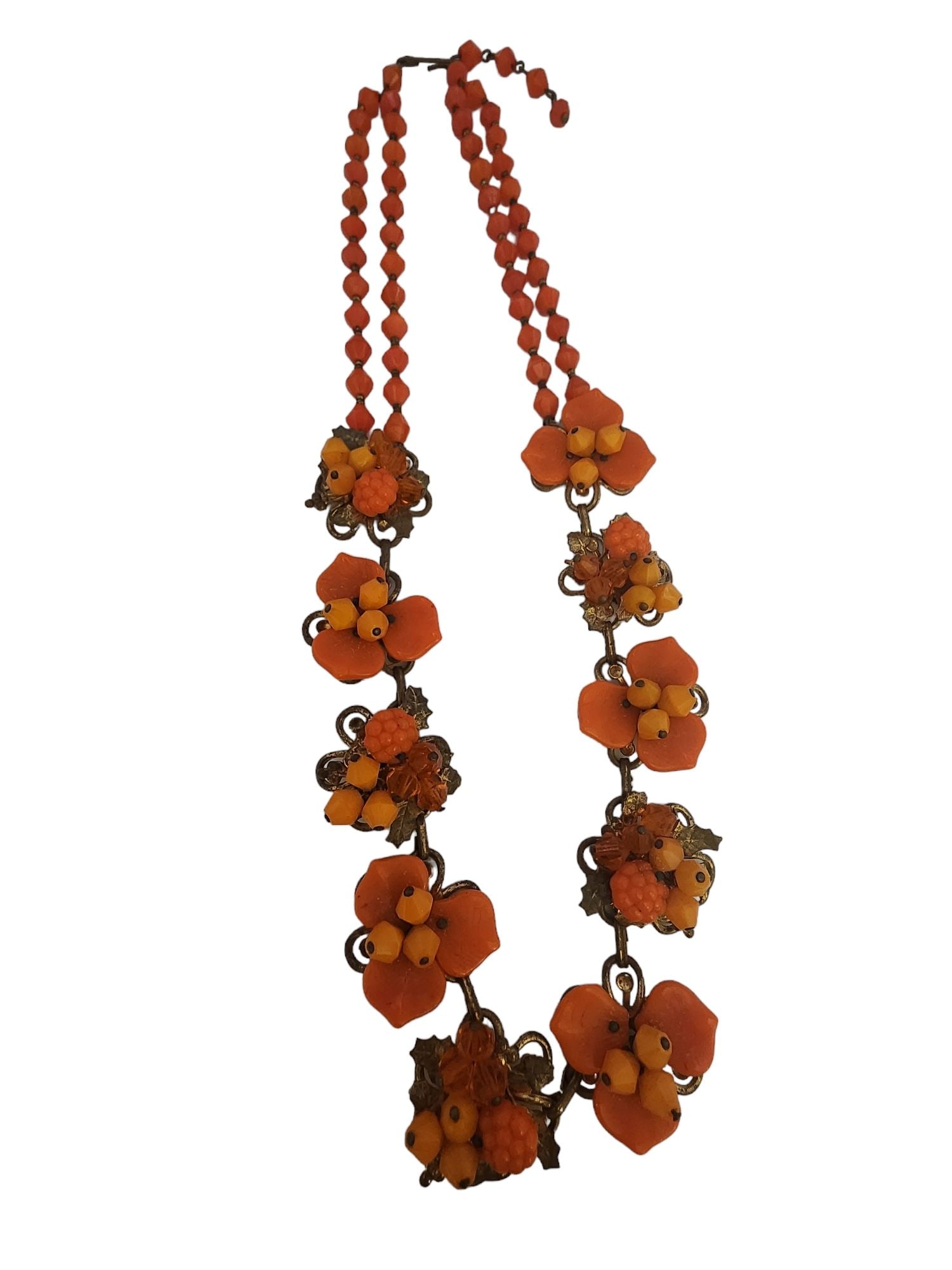 VINTAGE GLASS & CRYSTAL BRASS FLOWER NECKLACE (1 of 6)