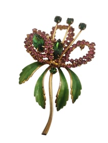 VINTAGE AMAZING RHINESTONE & ENAMEL FLOWER BROOCH