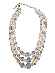 VINTAGE TRIPLE STRAND AB CRYSTAL NECKLACE WITH PINKISH TONE