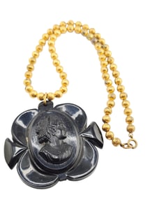 FABULOUS LUCITE CAMEO NECKLACE ON BRASS BEAD CHAIN