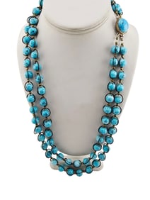 AMAZING SPECKLED/ROBINS EGG DOUBLE STRAND GLASS CAGED BRACELET