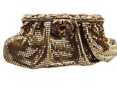 FABULOUS EARLY WHITING AND DAVIS MESH AND BRASS LEAF CLUTCH BAG