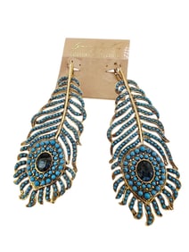 FABULOUS NOS KENNETH LANE BALLOTINI HUGE PEACOCK FEATHER PIERCED EARRINGS
