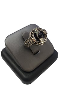 VINTAGE SIGNED JUDITH JACK STERLING ONYX & MARCASITE ART DECO STYLE RING SIZE 7