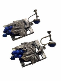 STUNNING VINTAGE CZECH GLASS AND LEAVES EARRINGS