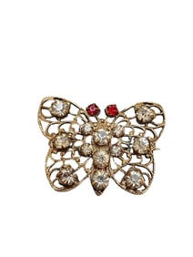 VINTAGE EARLY RHINESTONE RIVETED FILIGREE BUTTERFLY BROOCH
