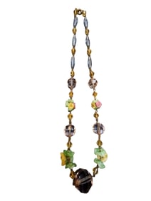 ANTIQUE CZECH HIGHLY FACETED CRYSTAL & GLASS FLOWER NECKLACE