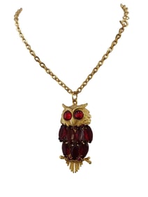 VINTAGE SUPER CUTE GLASS RHINESTONE ARTICULATING OWL PENDANT NECKLACE