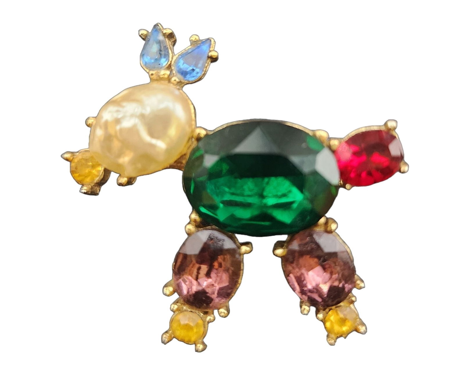 VINTAGE SIGNED RHINESTONE DOG BROOCH POSSIBLY CORO: Vintage Signed Rhinestone Dog Brooch Possibly Coro (A3961)Size: 1.75Color: MulticolorCondition: Very good vintageSigned: Hard to read. Looks like Co-Coro?Details: Beautiful stones Shipping Information