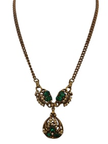 VINTAGE RHINESTONE & PEARL PENDANT NECKLACE ATTRIBUTED TO BARCLAY
