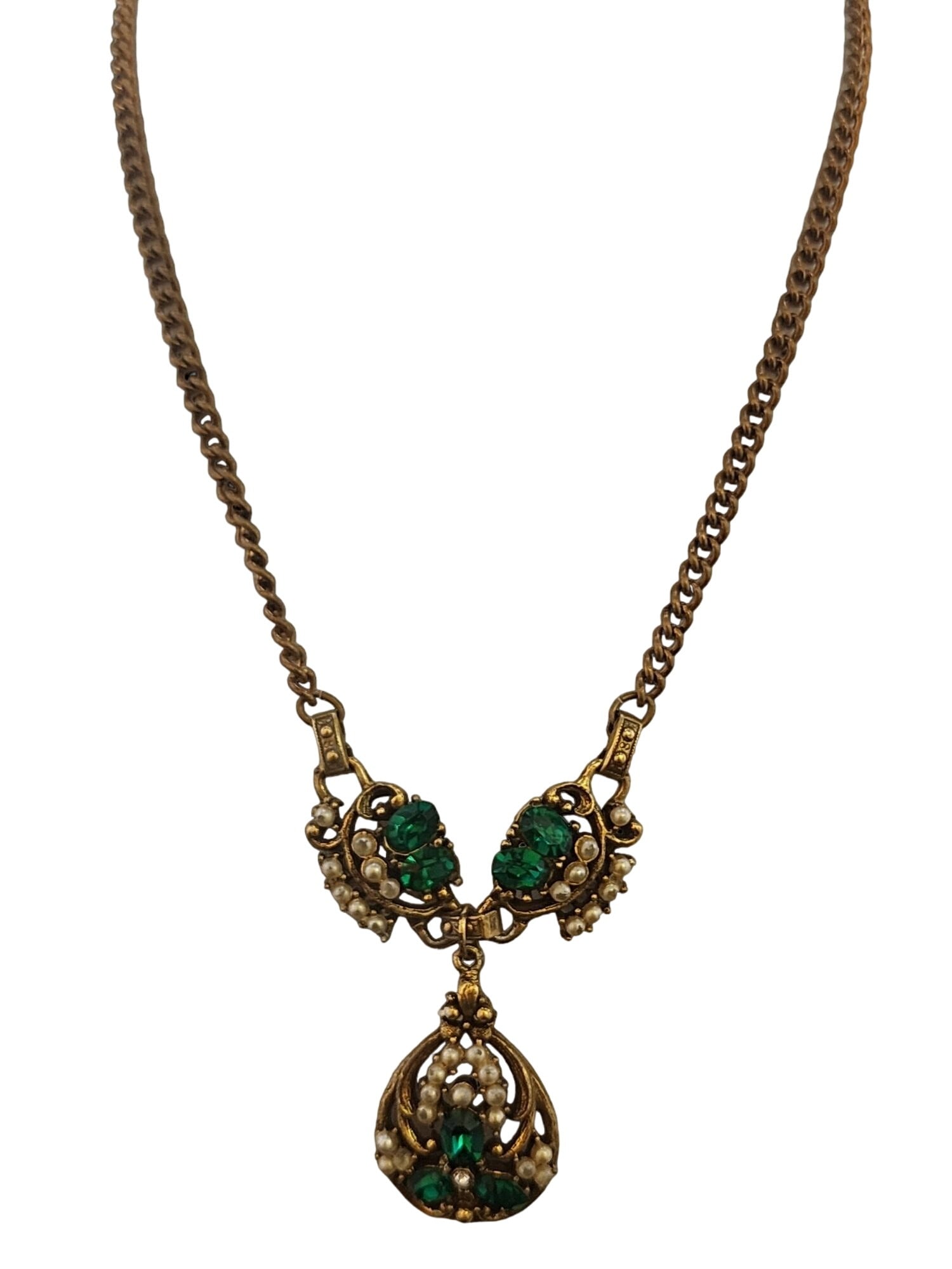 VINTAGE RHINESTONE & PEARL PENDANT NECKLACE ATTRIBUTED TO BARCLAY (1 of 6)